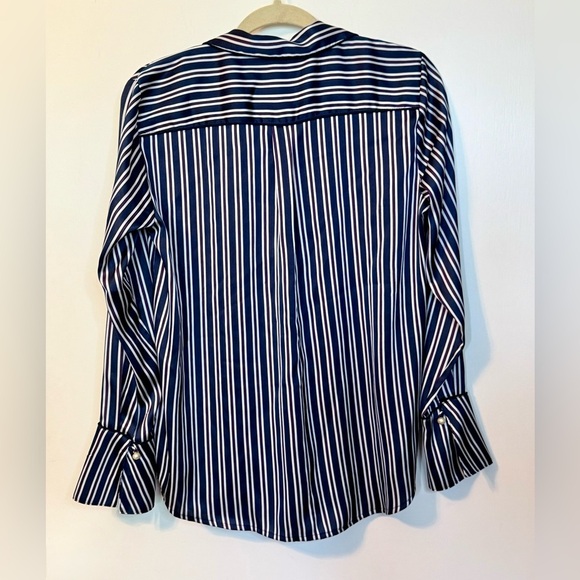 Banana Republic Navy Striped Button Down Pajama-Style Shirt Blouse- Small - Picture 6 of 11
